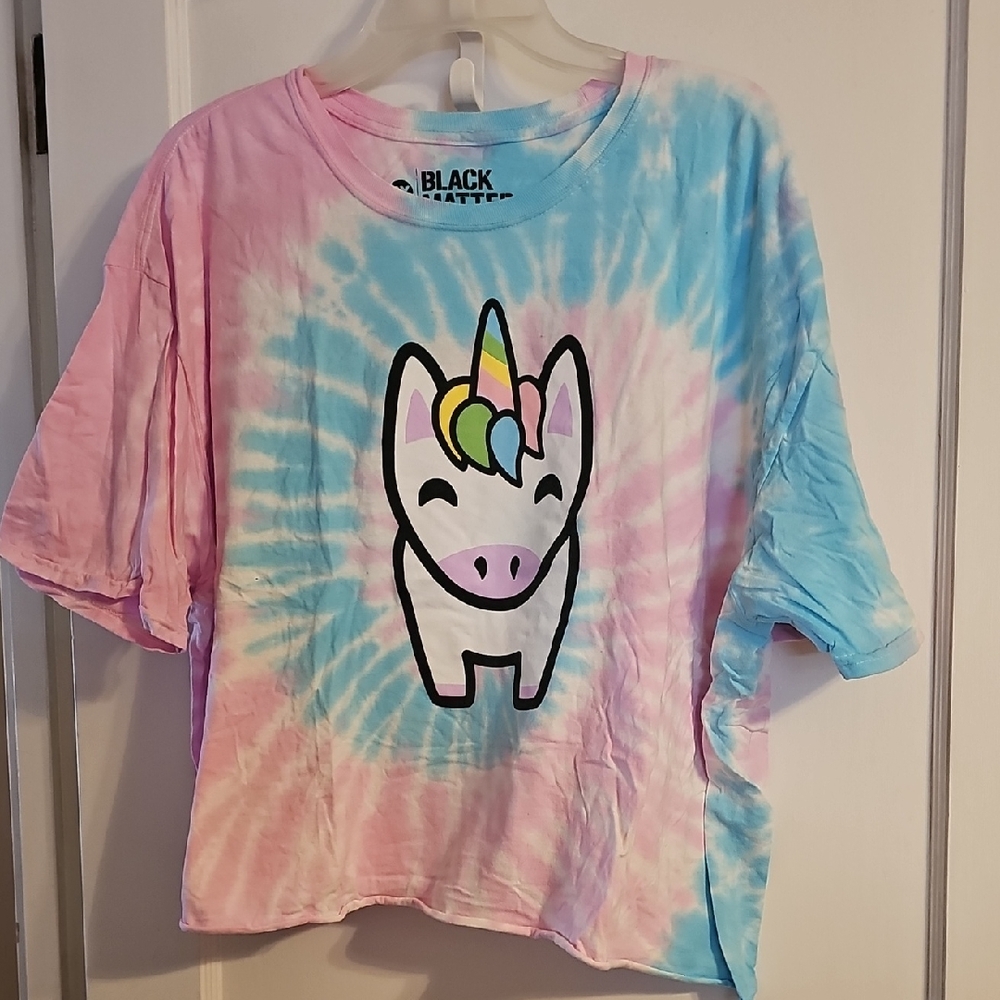 Black Matter Unicorn Tie-Dye Crop Top - Pink, Blue, Yellow
